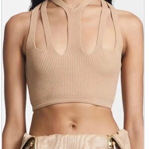 🤎 NEW Dion Lee Fork Beige Ribbed Halter Crop Top